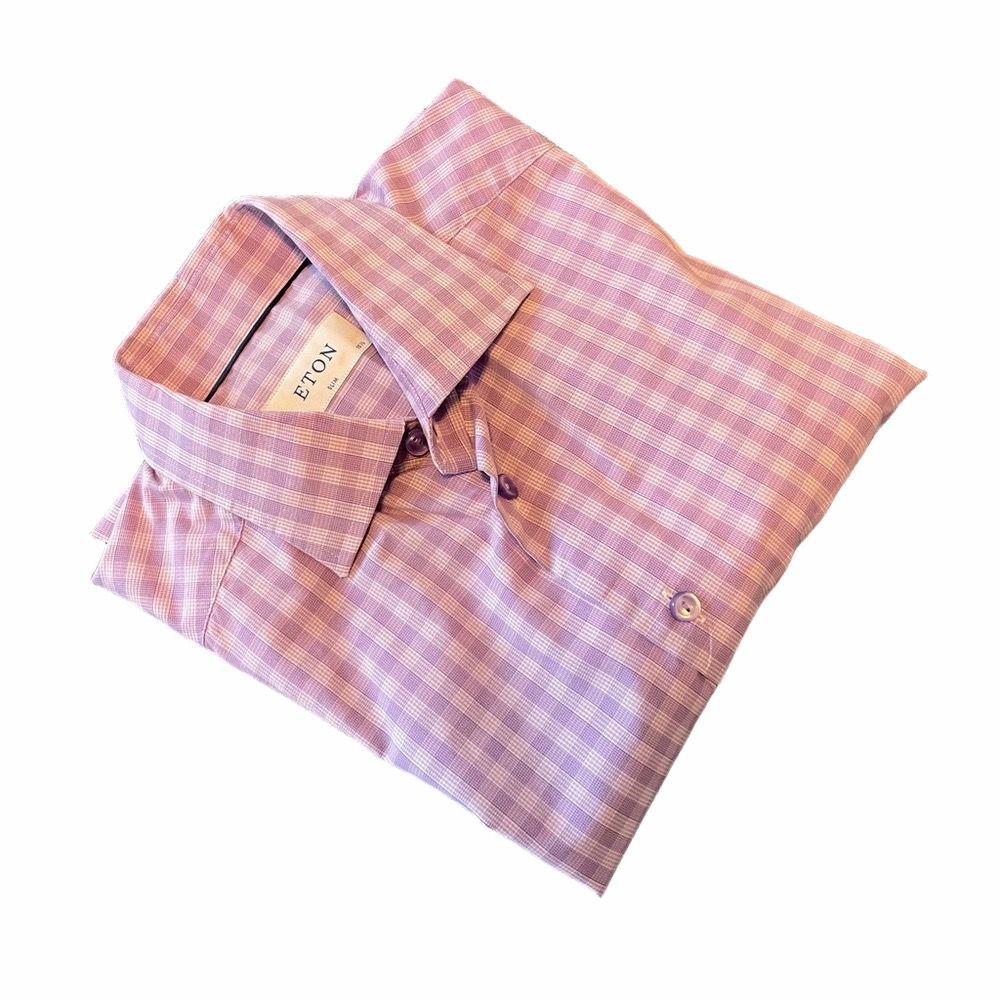 Eton Men's Pink Checkered Shirt Neck 15 1/2